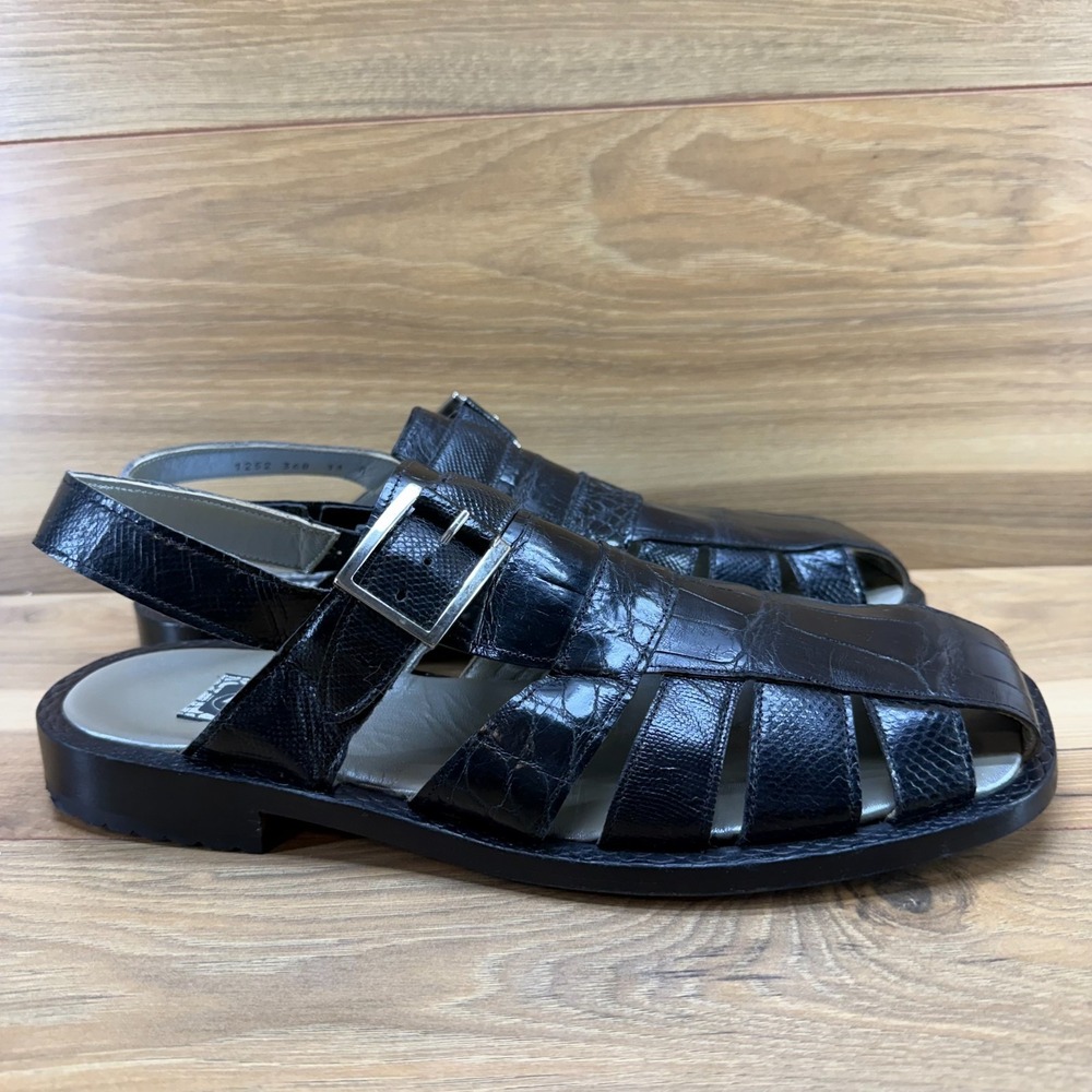 MAURI Genuine Alligator Sandals Mens 11 M Black Square Toe Fisherman Resort